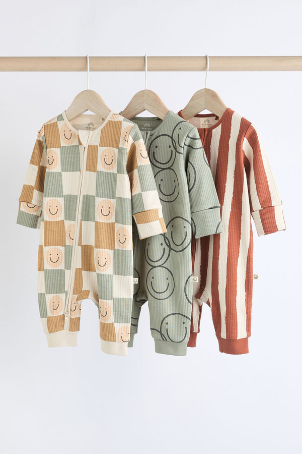 Neutral Checkerboard Baby Footless Zipped Sleepsuits 3 Pack (0mths-3yrs)