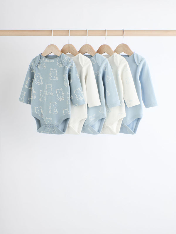 Baby Blue Long Sleeves Bodysuits 5 Pack