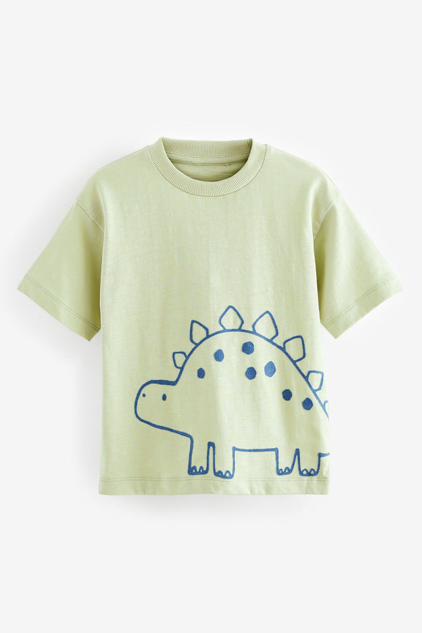 Lime Green Dinosaur 100% Cotton Short Sleeve Character T-Shirt (3mths-7yrs)