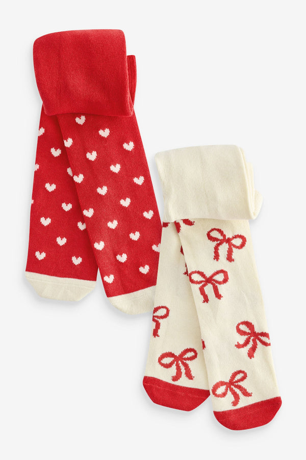 Red Bow and Hearts Baby Tights 2 Pack (0mths-2yrs)