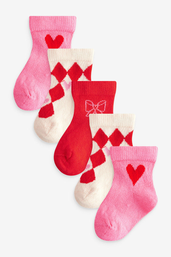 Red/Pink Baby Socks 5 Pack (0mths-2yrs)