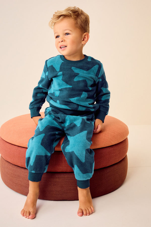 Navy Blue Star Single Soft Touch Fleece With Elastane Pyjamas (9mths-12yrs)