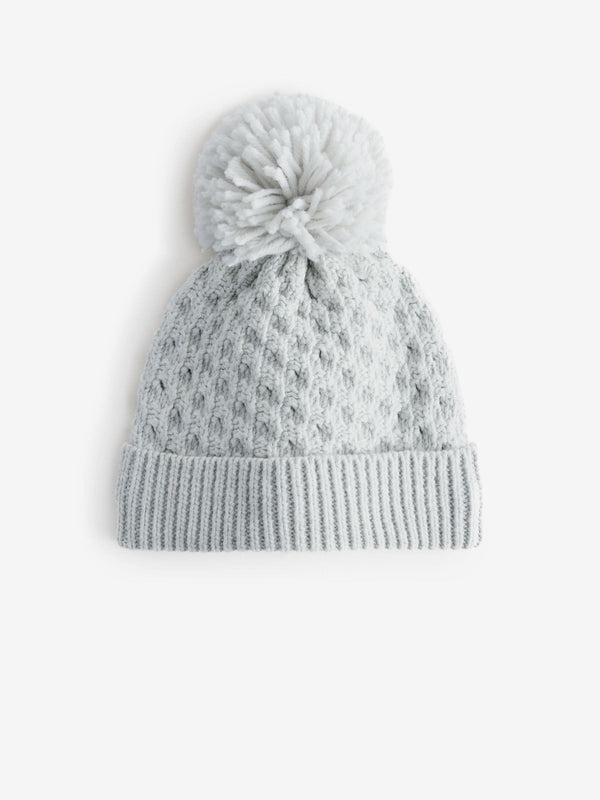 Grey Baby Waffle Pom Hat (0mths-2yrs)