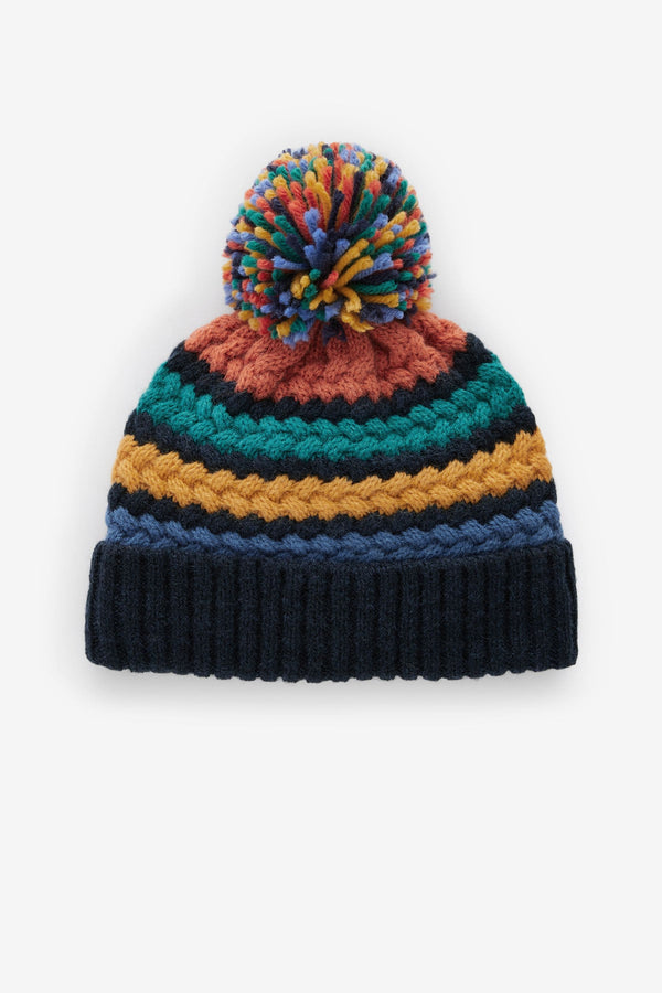 Rainbow Stripe Baby Knitted Pom Hat (0mths-2yrs)