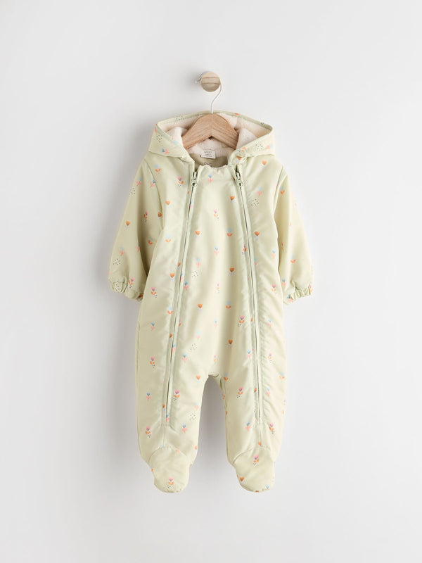 Sage Green Ditsy Baby Zip Hooded All-In-One Pramsuit