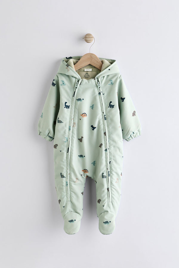 Blue Dino Fleece Lined Hooded Zip Pramsuit All-In-One (0mths-2yrs)