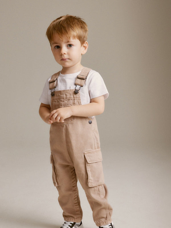 Tan Brown 100% Cotton Cargo Dungarees (3mths-7yrs)