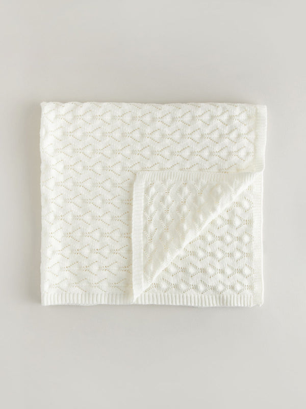 White Pointelle Stitch Knitted Blanket