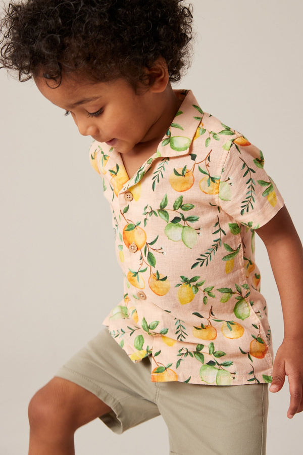 Peach Pink Short Sleeve All Over Print Shirt (3mths-7yrs)