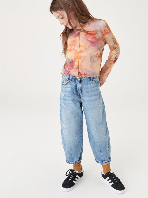Mid Blue Denim 100% Cotton Barrel Jeans (3-16yrs)