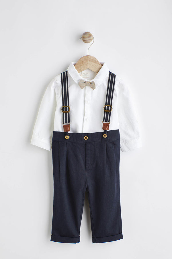 Navy Blue Baby Shirt, Trousers and Braces 3 Piece Set(immediate)