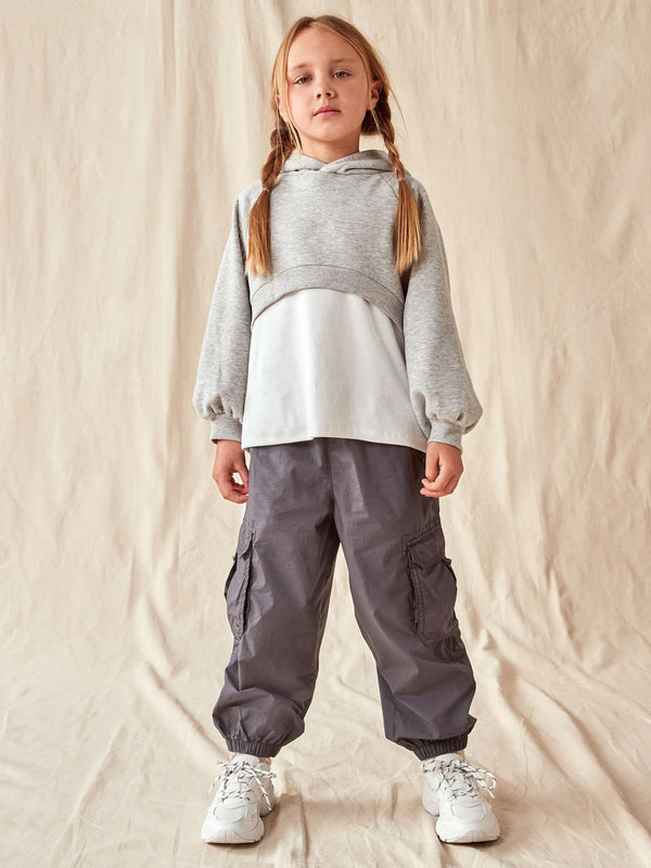 Charcoal Grey 100% Cotton Parachute Cargo Trousers (3-16yrs)