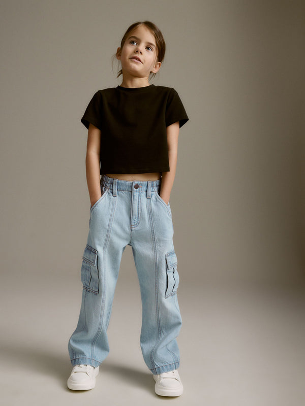 Light Blue Denim Wide Leg Cargo Jeans (3-16yrs)