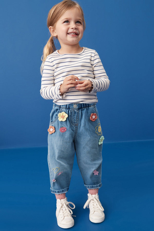 Blue 3D Flower Slouchy Jeans (3mths-7yrs)