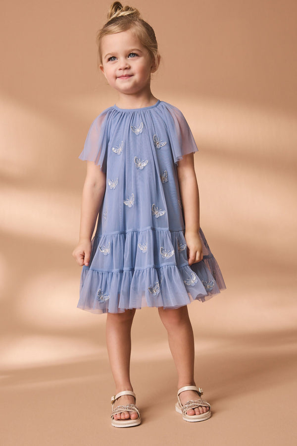 Blue Butterfly Mesh Dress (3mths-7yrs)