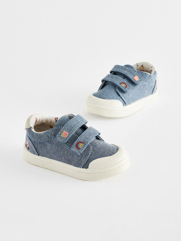 Blue Denim Standard Fit (F) Touch Fasten Strap Machine Washable Trainers