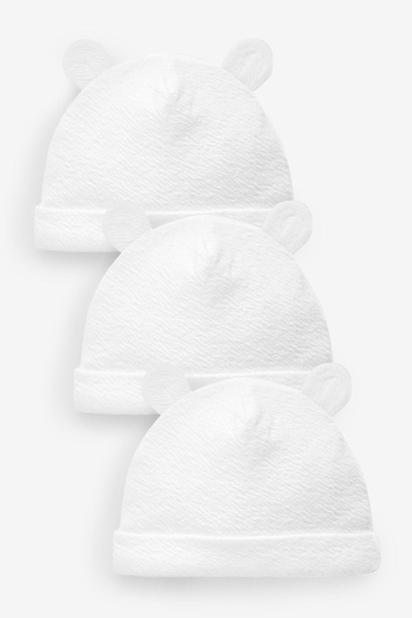 White Baby Beanie Jersey Hat 3 Pack (0-12mths)