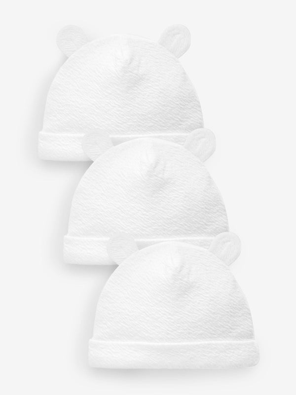 White Beanie Jersey Baby Hats 3 Pack (0-12mths)