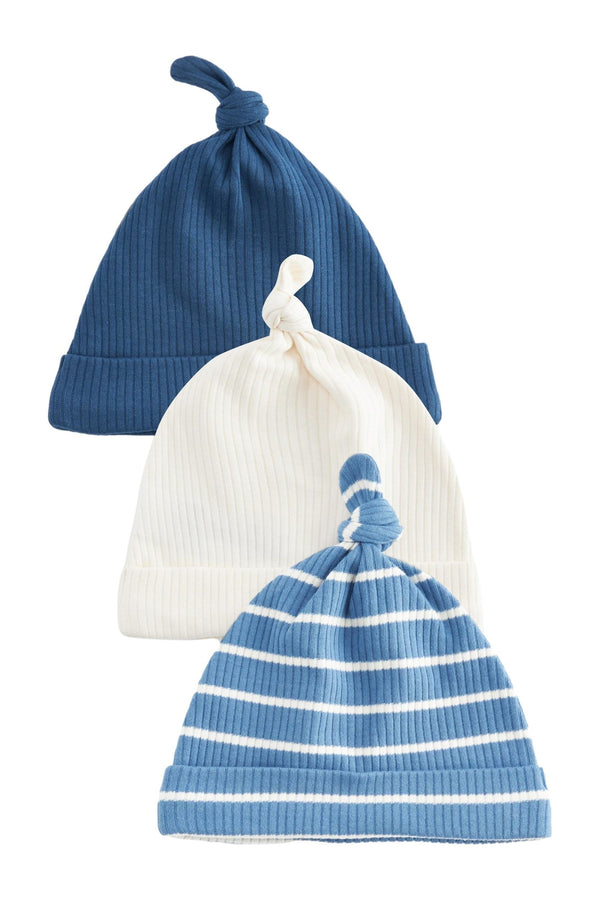 Blue/Cream Baby Tie Top Hats 3 Pack (0-18mths)