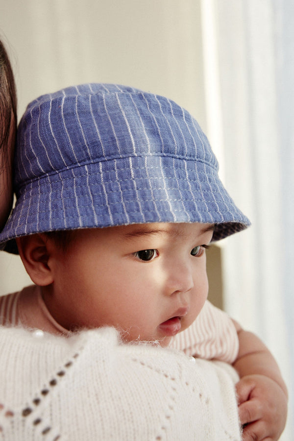 Blue Denim Stripe Baby Bucket Hat (0mths-2yrs)