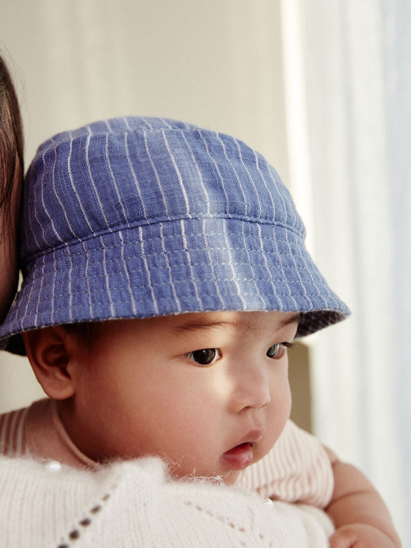 Blue Denim Stripe Baby Bucket Hat (0mths-2yrs)