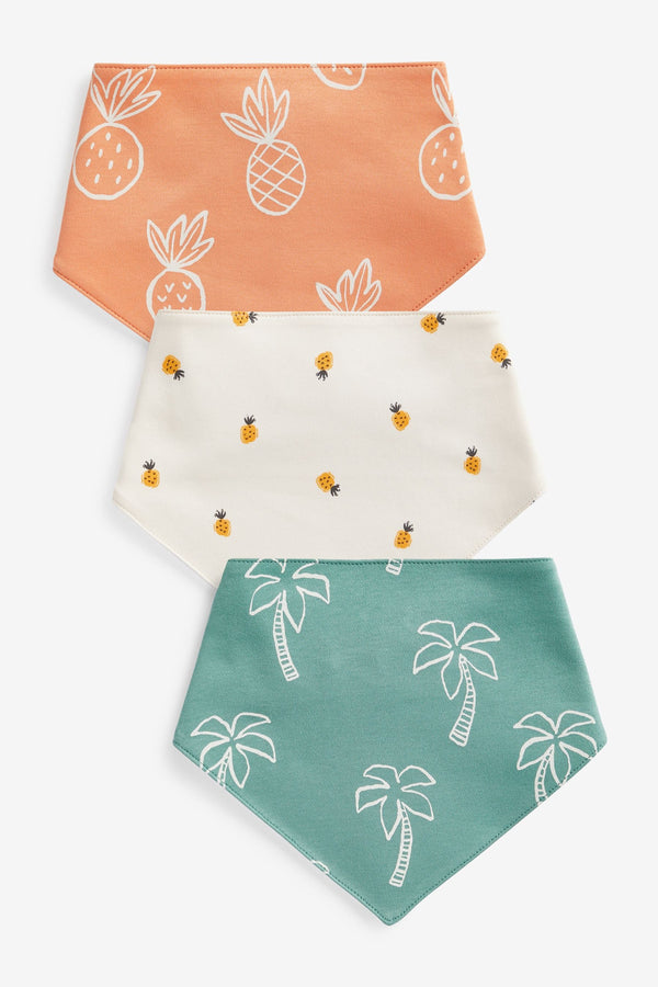 Green Palm Print Baby 100% Cotton Bibs 3 Pack