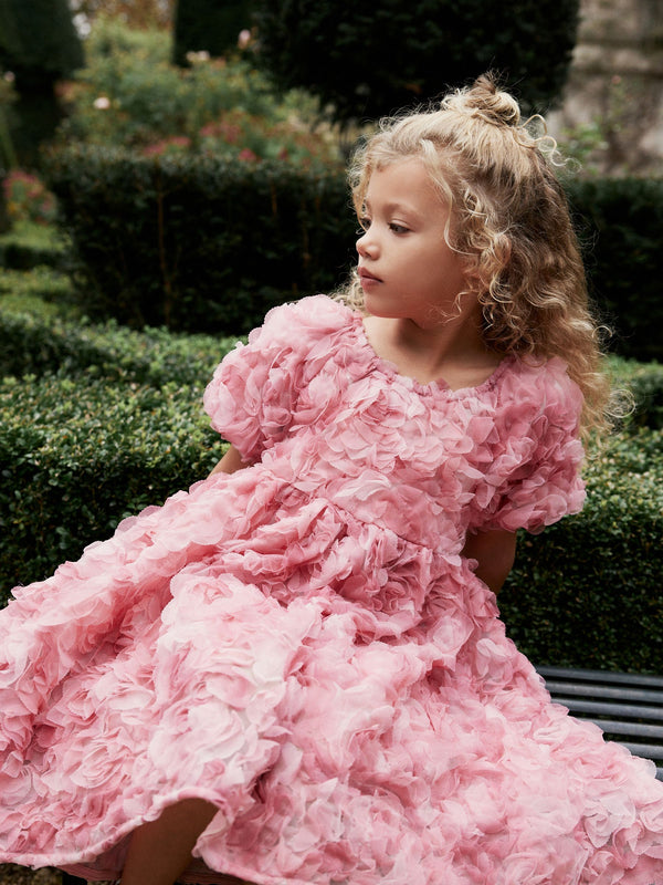 Pink Rose 3D Floral Print Occasion Dress (3-16yrs)
