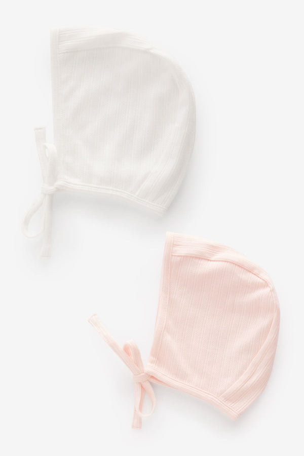 Pink/White Baby Jersey Bonnet Hats 2 Pack (0-12mths)