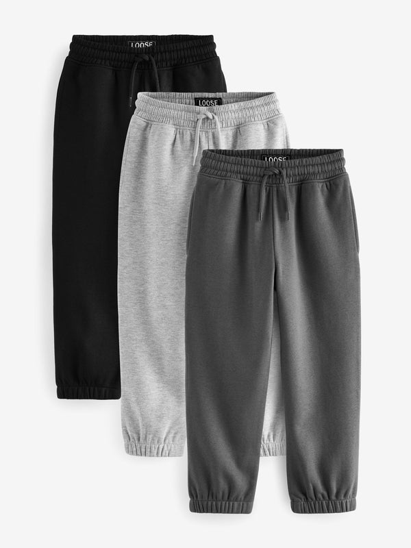 Black/Grey/Charcoal Regular Fit Joggers 3 Pack (3-16yrs)