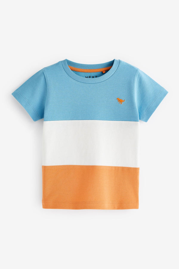 Blue/Orange 100% Cotton Short Sleeve Colourblock T-Shirt (3mths-7yrs)