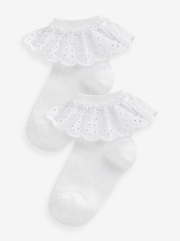 White 2 Pack Cotton Rich Ruffle Ankle Socks