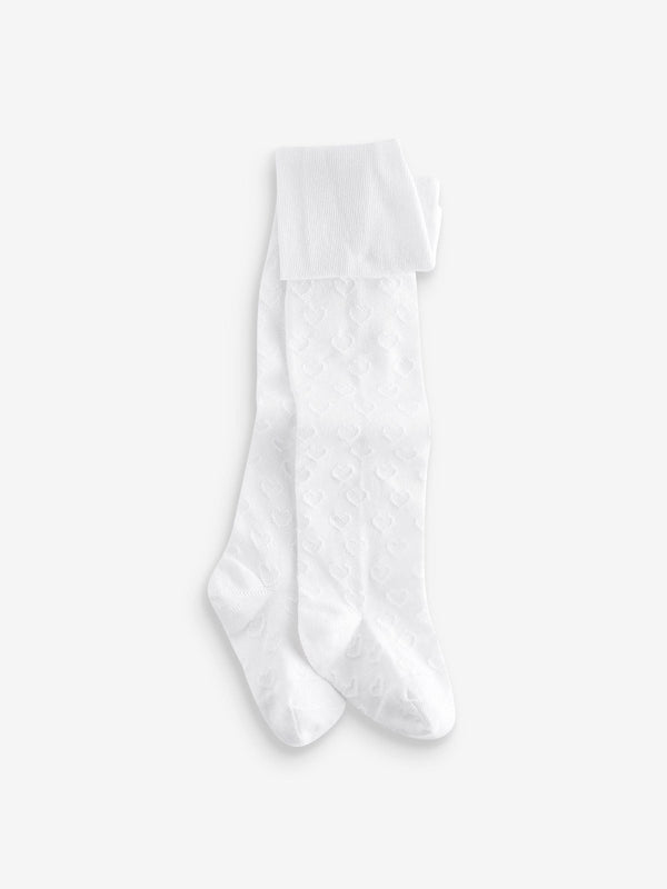 White Cotton Rich Textured Heart Tights