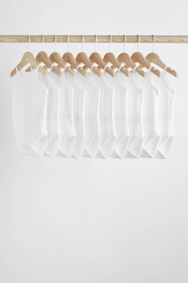 White 10 Pack Baby 100% Cotton Strappy Bodysuits