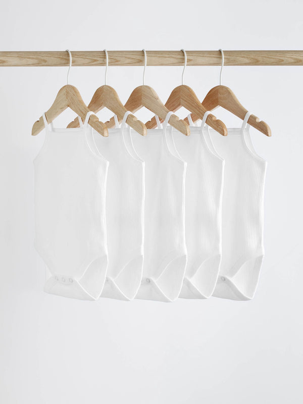 White 5 Pack Baby Strappy Bodysuits