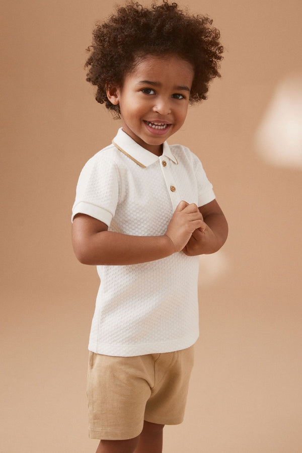 Neutral 100% Cotton Short Sleeve Polo and Shorts Set (3mths-7yrs)