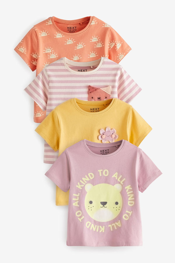 Pink Bear Character 100% Cotton Short Sleeve T-Shirts 4 Pack (3mths-7yrs)