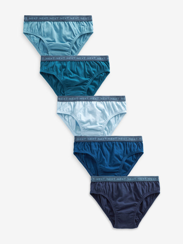 Blue Jacquard waistband 100% Cotton Briefs 5 Pack (1.5-16yrs)