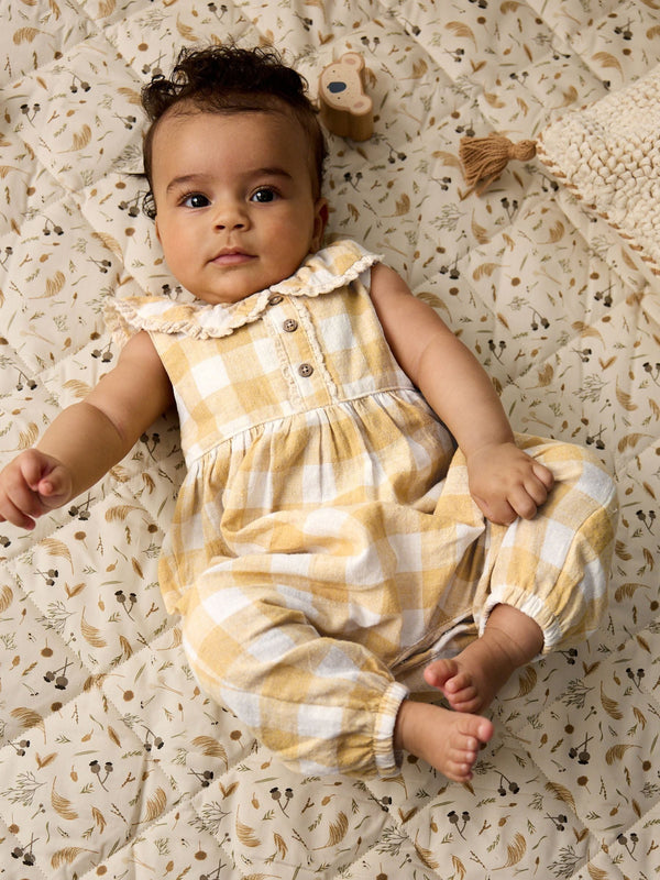 Ochre Yellow Gingham Collared Baby Woven Jumpsuit (0mths-2yrs)