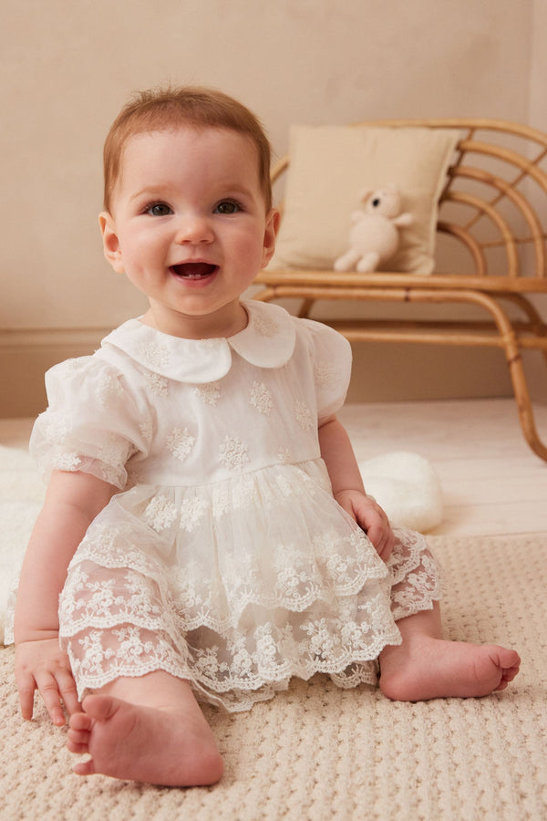 Ivory White Christening Baby Bloomer Romper (immediate)