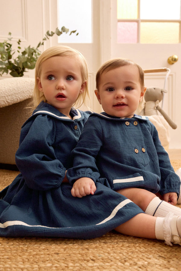 Navy Blue Sailor Baby Dress (0mths-2yrs)