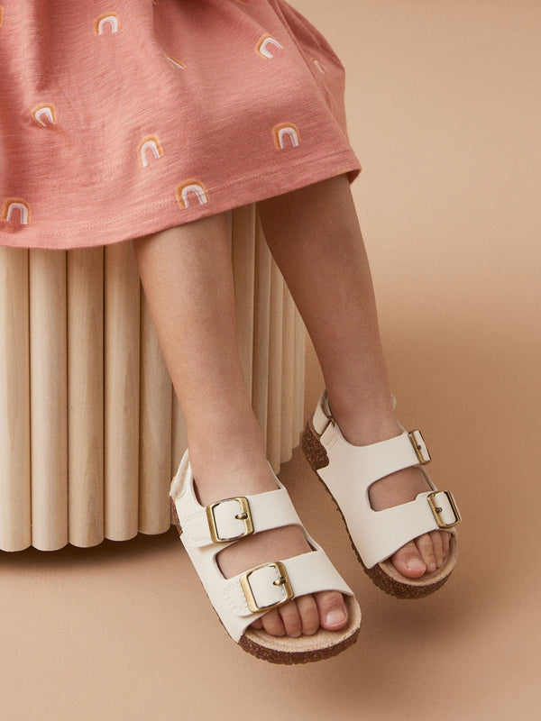 White Corkbed Two Strap Sandals