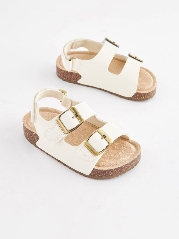 White Corkbed Two Strap Sandals