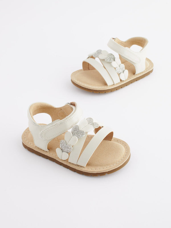 White Standard Fit (F) Touch Fastening Corkbed Sandals