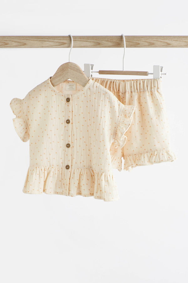 Beige 2 Piece Baby Short Sleeve Peplum Top & Shorts Set (0mths-3yrs)