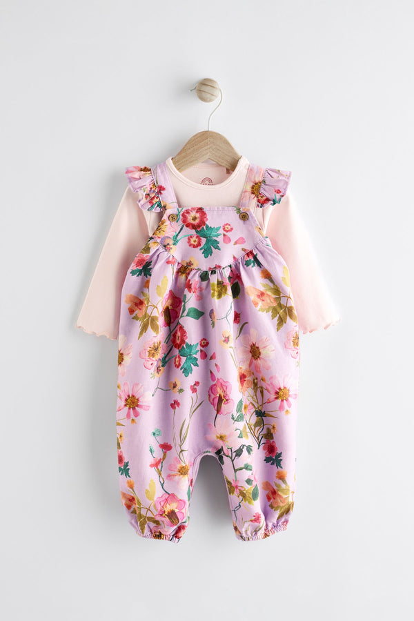 Purple Floral Baby Dungarees and Bodysuit Set (0mths-3yrs)