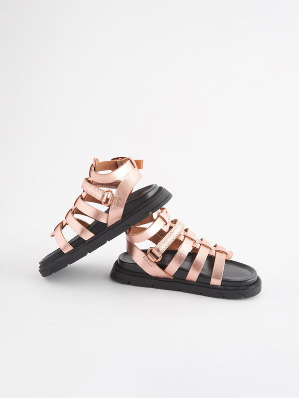 Rose Gold Leather Gladiator Sandals