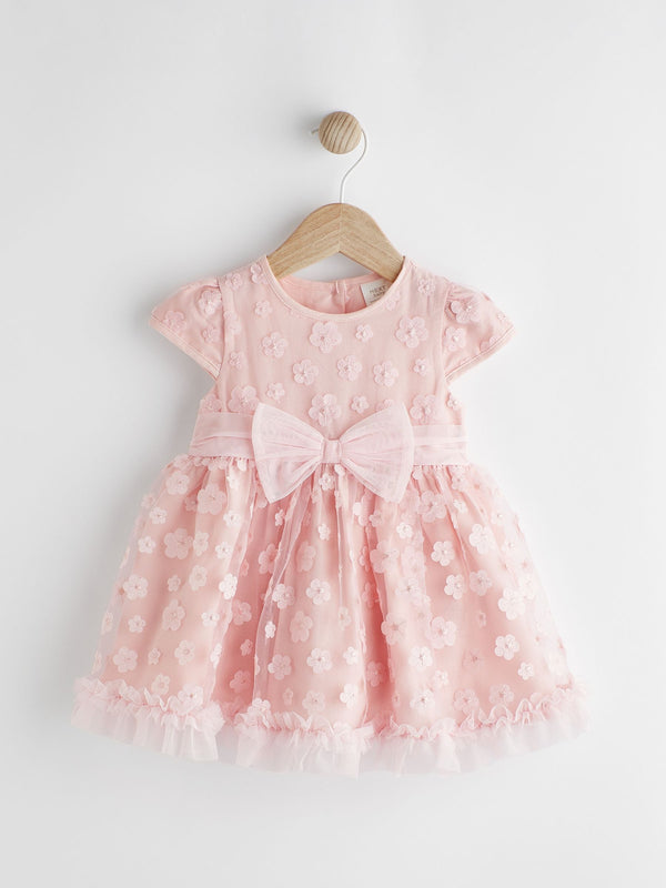 Pink 3D Flowers Baby Occasion Dress (0mths-2yrs)