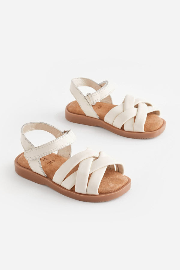 White Leather Woven Sandals (immediate)