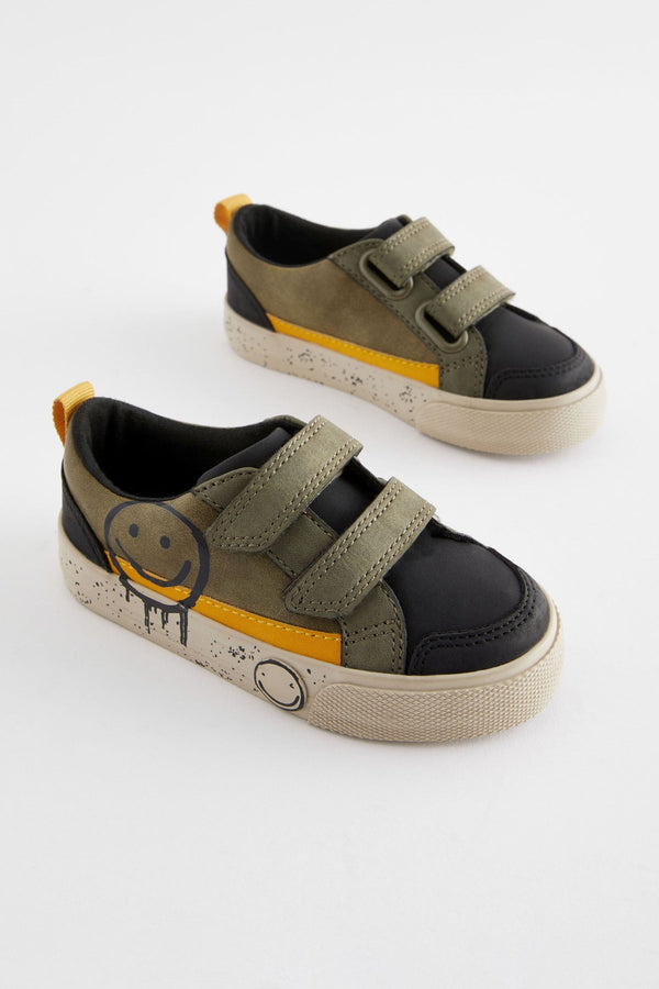 Khaki Green Smile Two Strap Touch Fastening Trainers