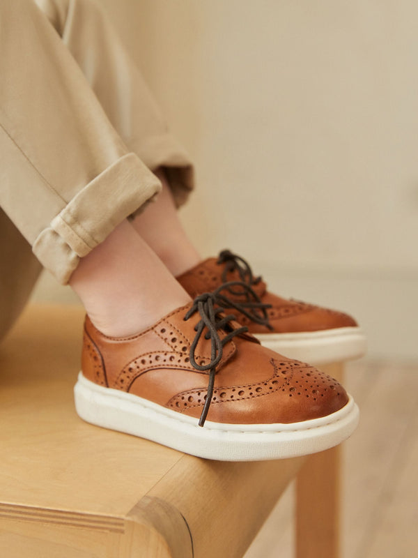 Tan Brown Brogue Smart Leather Lace-Up Shoes